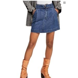 Free People Jade Belted Skirt High Waisted Denim Sz 28